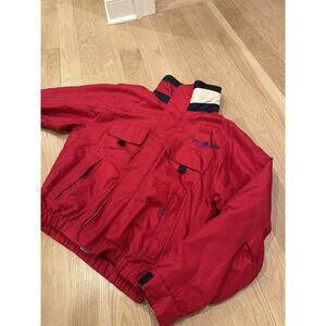 Vintage Tommy Hilfiger Puffer Jacket Men’s Size Large Red Big Flag Logo 90s